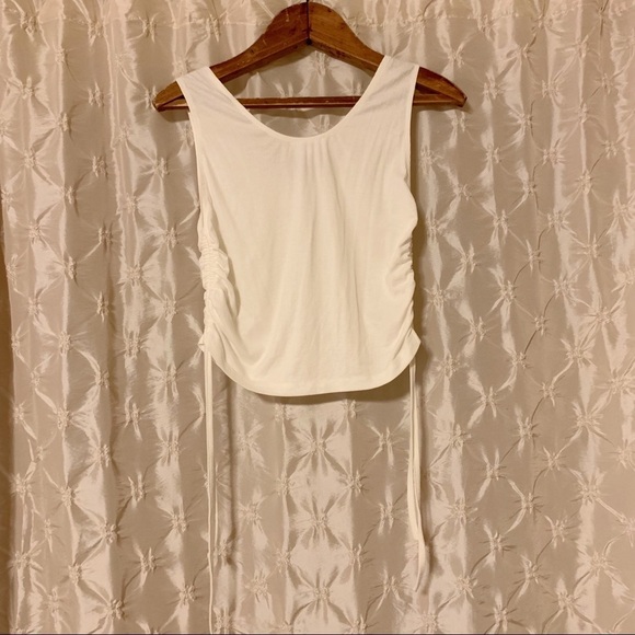 REVOLVE Superdown “Gwen” White Ribbed Crop Tank Top Side Ruching - Picture 7 of 13